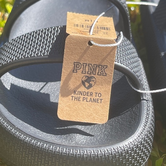 PINK Victoria Secret Double Strap Pillow Slides In Pure Black Medium 7/8 - Picture 9 of 11